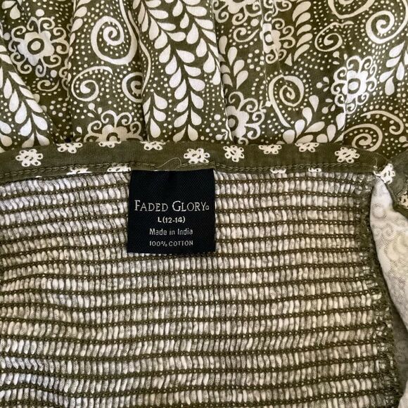 Faded Glory Womens Cotton Green & White Cami Dress - Size L - Picture 2 of 5